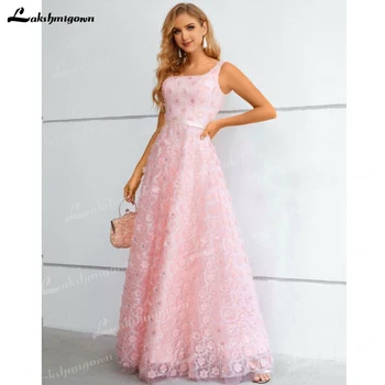 Розовое Элегантное Вечернее Платье С Широким Ремешком И Квадратным Воротником Для Женщин 2023 Г. Аппликации Сзади На Шнуровке Вечернее Платье Vestidos De Fiesta
