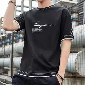 Хлопковая летняя мужская футболка с коротким рукавом, нижняя рубашка с круглым вырезом, Свободные универсальные повседневные модные футболки с буквенным принтом