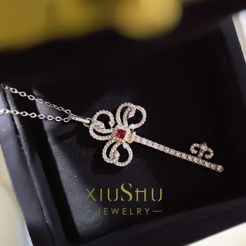 Модное и изысканное ожерелье S925 Новый Женский Ключ из стерлингового серебра 925 пробы с высоким содержанием углерода, с бриллиантами, легкая роскошная свадьба