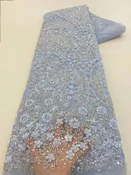 Высококачественные кружевные ткани с тяжелым бисером Африканская вышивка пайетками 2024 Французский тюль Кружевные ткани для жениха для пошива свадебных платьев