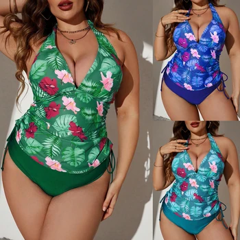 Женская сексуальная пляжная одежда больших размеров, купальники-танкини, монокини, купальный костюм, купальники-двойки, женские пляжные купальники с принтом