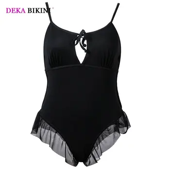 Женский винтажный черный цельный купальник большого размера DEKA, кружевной купальник большого размера, пляжная купальщица