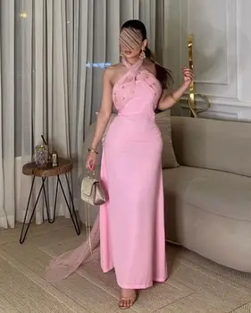 Розовые вечерние платья Vestidos De Fiesta Elegantes, платья для выпускного вечера с коротким вырезом и длинными хвостами из хрустального тюля, женские вечерние платья